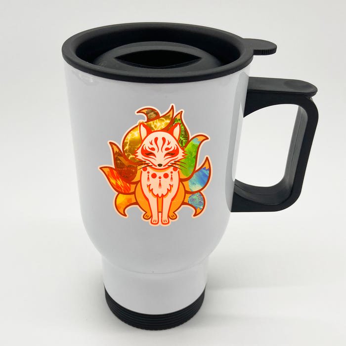 Japanese Nine Tails Kitsune Fox Elements Seasons Front & Back Stainless Steel Travel Mug