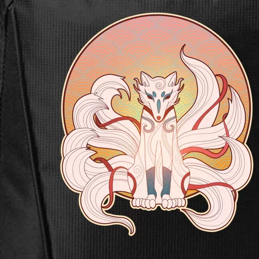 Japanese Nine Tails Kitsune Fox Emblem Pattern City Backpack