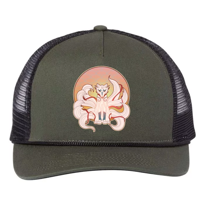 Japanese Nine Tails Kitsune Fox Emblem Pattern Retro Rope Trucker Hat Cap