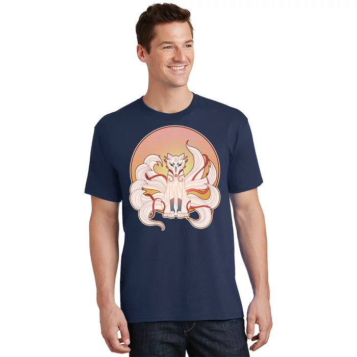 Japanese Nine Tails Kitsune Fox Emblem Pattern T-Shirt