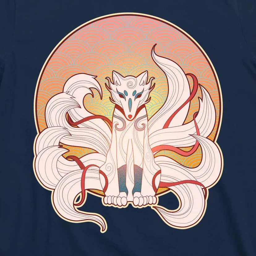 Japanese Nine Tails Kitsune Fox Emblem Pattern T-Shirt