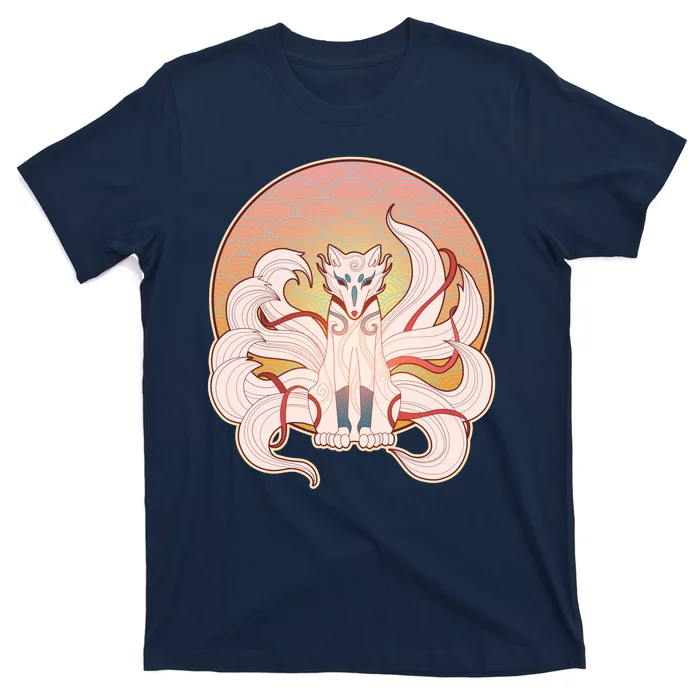 Japanese Nine Tails Kitsune Fox Emblem Pattern T-Shirt