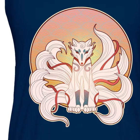 Japanese Nine Tails Kitsune Fox Emblem Pattern Ladies Essential Flowy Tank