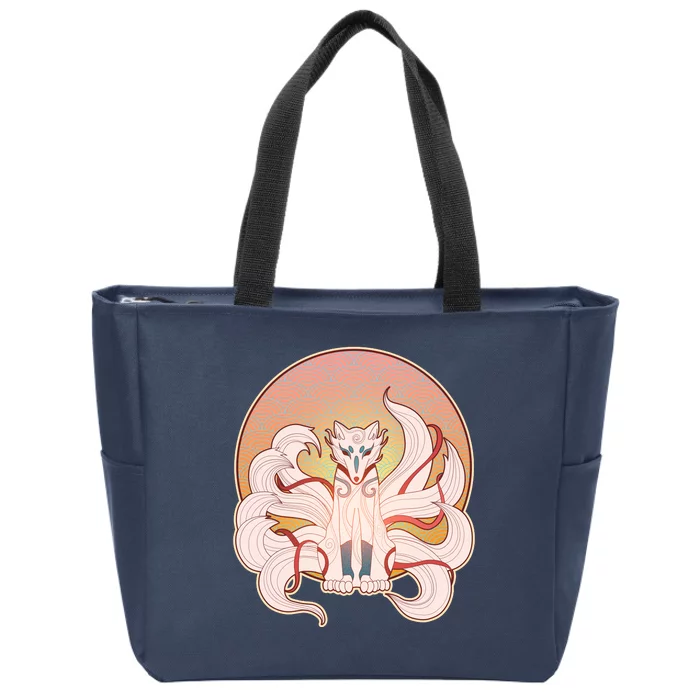 Japanese Nine Tails Kitsune Fox Emblem Pattern Zip Tote Bag