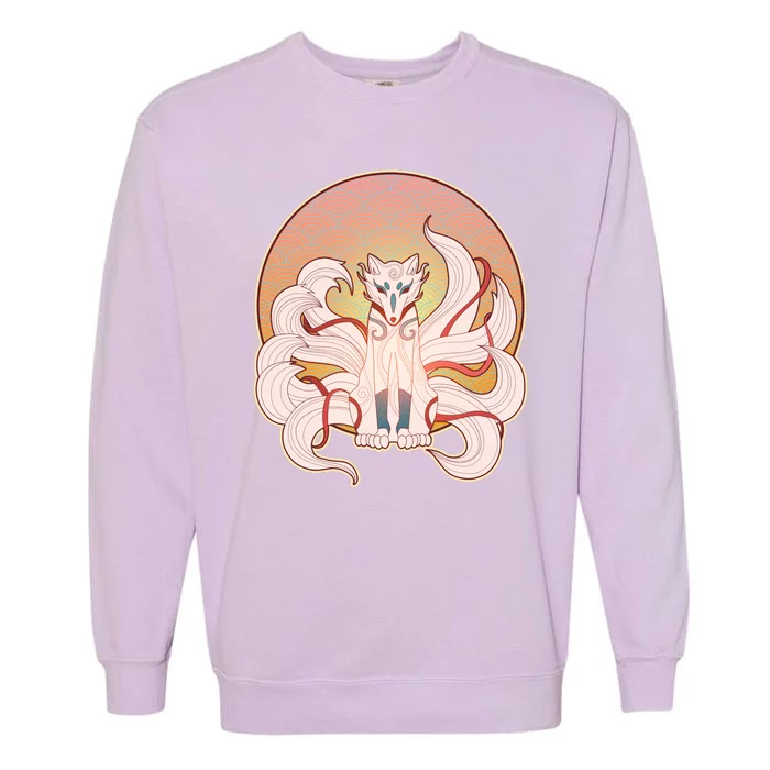 Japanese Nine Tails Kitsune Fox Emblem Pattern Garment-Dyed Sweatshirt