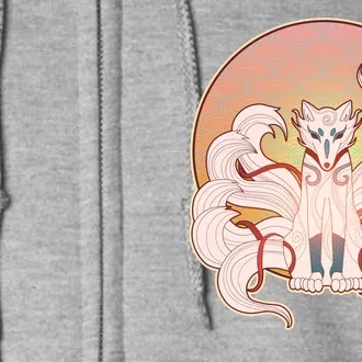 Japanese Nine Tails Kitsune Fox Emblem Pattern Full Zip Hoodie