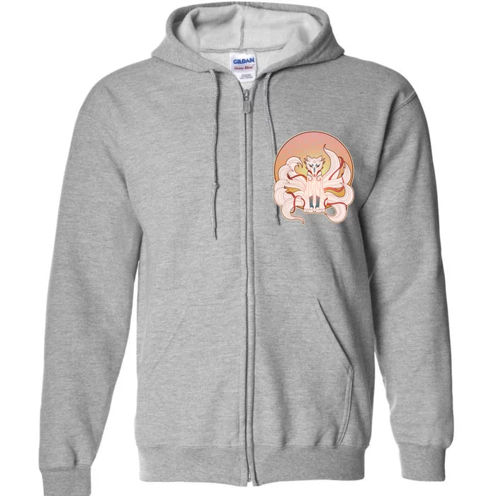 Japanese Nine Tails Kitsune Fox Emblem Pattern Full Zip Hoodie