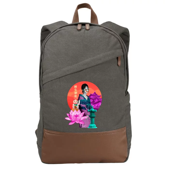 Japanese Photo Temple Cotton Canvas Backpack