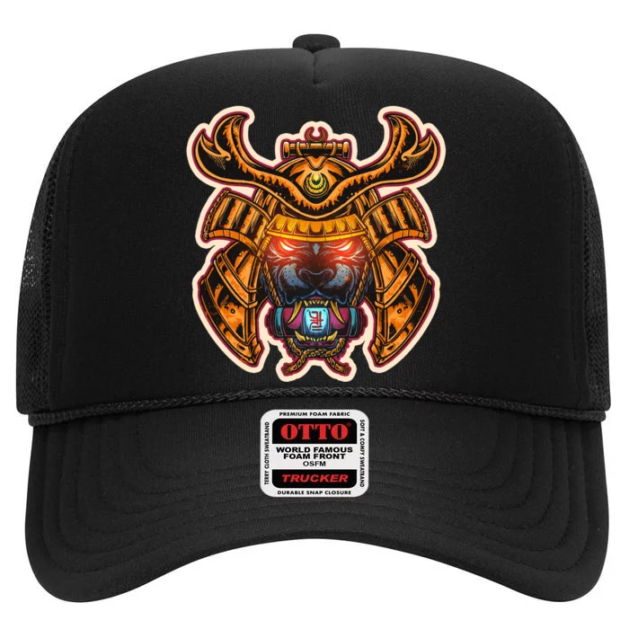 Japanese Samurai Warrior Demon Dog High Crown Mesh Trucker Hat