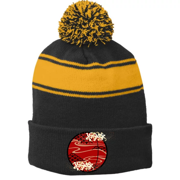 Japanese Spider Lily Stripe Pom Pom Beanie