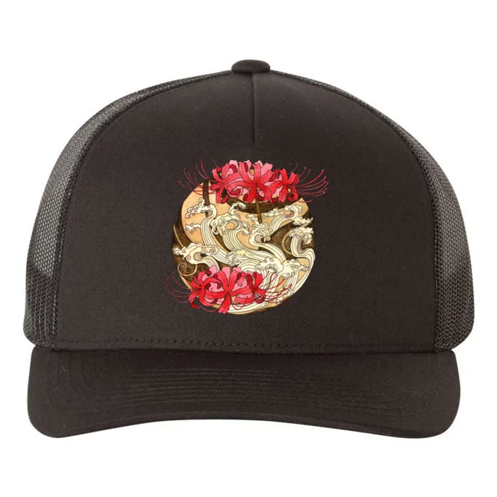 Japanese Spider Lily Watercolor Yupoong Adult 5-Panel Trucker Hat