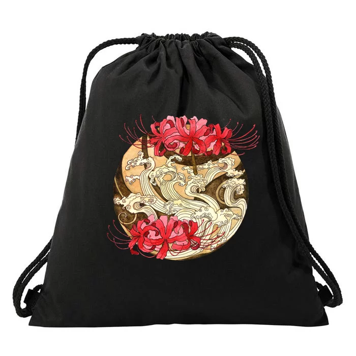 Japanese Spider Lily Watercolor Drawstring Bag