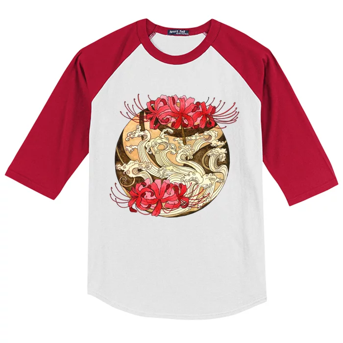 Japanese Spider Lily Watercolor Kids Colorblock Raglan Jersey