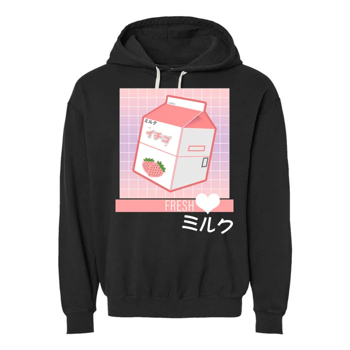 Japanese Vaporwave Strawberry Milk Box Garment-Dyed Fleece Hoodie