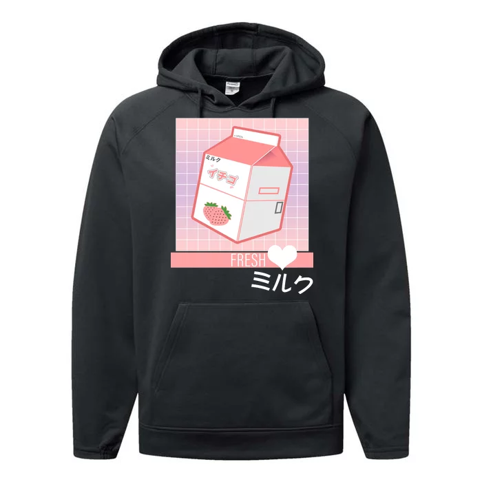 Japanese Vaporwave Strawberry Milk Box Performance Fleece Hoodie