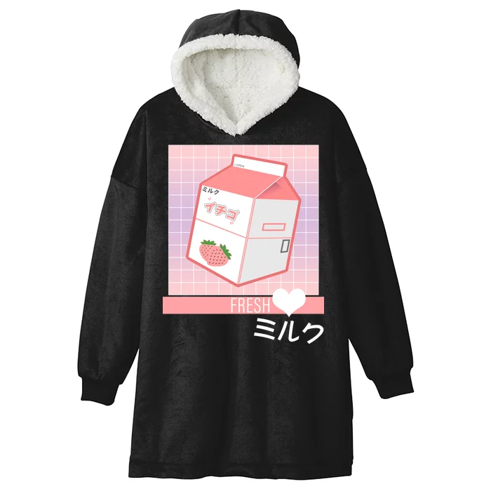 Japanese Vaporwave Strawberry Milk Box Hooded Wearable Blanket