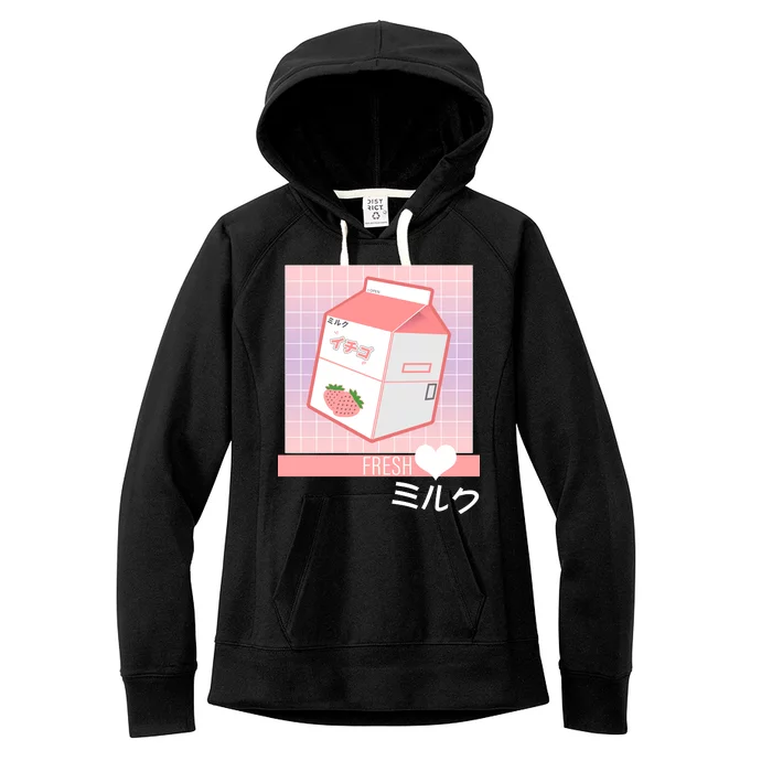 Japanese Vaporwave Strawberry Milk Box Women's Fleece Hoodie