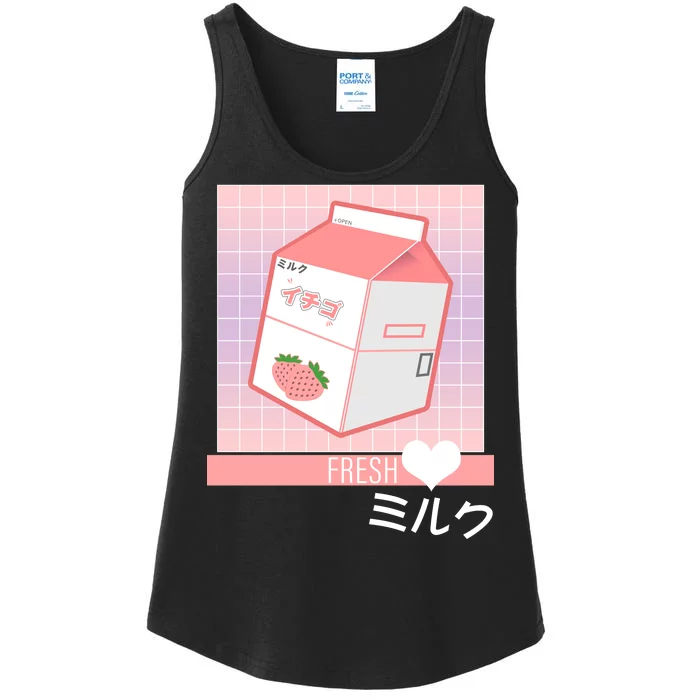 Japanese Vaporwave Strawberry Milk Box Ladies Essential Tank