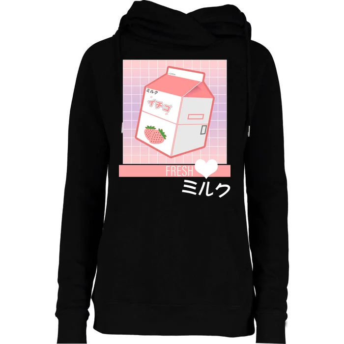 Japanese Vaporwave Strawberry Milk Box Womens Funnel Neck Pullover Hood