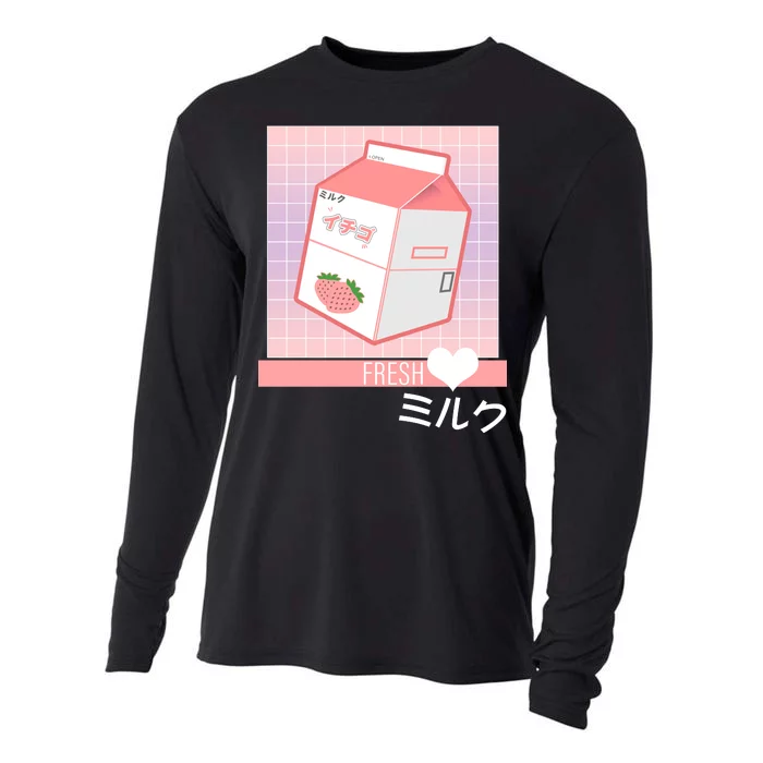 Japanese Vaporwave Strawberry Milk Box Cooling Performance Long Sleeve Crew