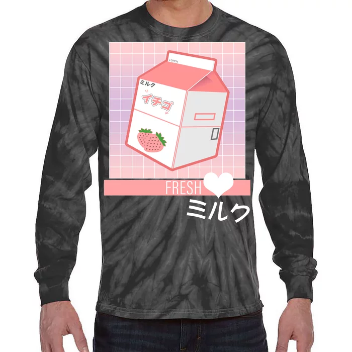 Japanese Vaporwave Strawberry Milk Box Tie-Dye Long Sleeve Shirt