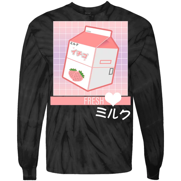 Japanese Vaporwave Strawberry Milk Box Tie-Dye Long Sleeve Shirt