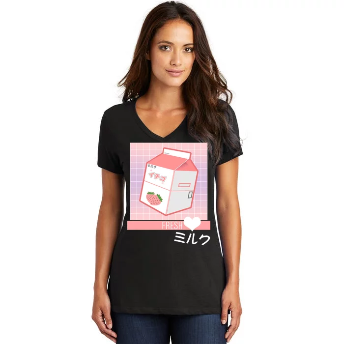 Japanese Vaporwave Strawberry Milk Box Women's V-Neck T-Shirt