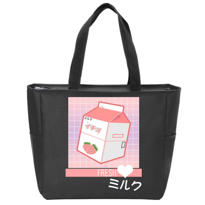 Japanese Vaporwave Strawberry Milk Box Zip Tote Bag