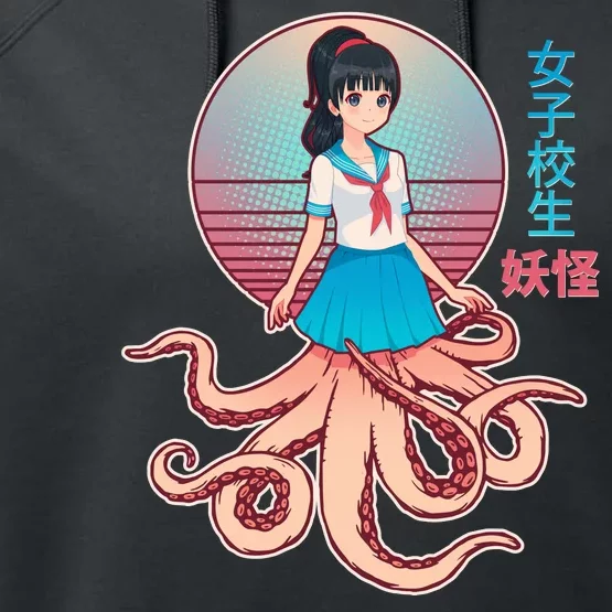 Japanese Yokai Monster Octopus School Girl Performance Fleece Hoodie