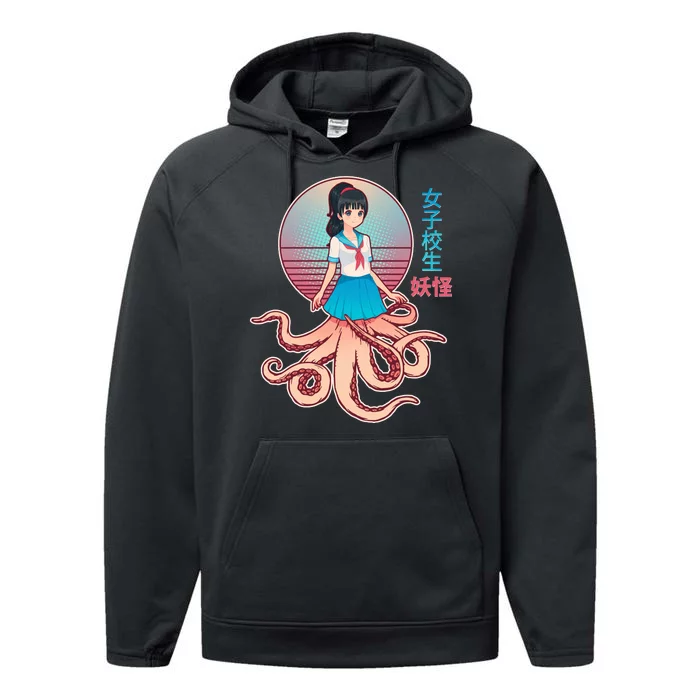 Japanese Yokai Monster Octopus School Girl Performance Fleece Hoodie