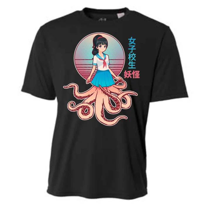 Japanese Yokai Monster Octopus School Girl Cooling Performance Crew T-Shirt