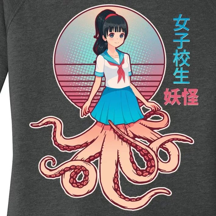 Japanese Yokai Monster Octopus School Girl Women's Perfect Tri Tunic Long Sleeve Shirt