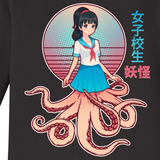 Japanese Yokai Monster Octopus School Girl Baby Long Sleeve Bodysuit