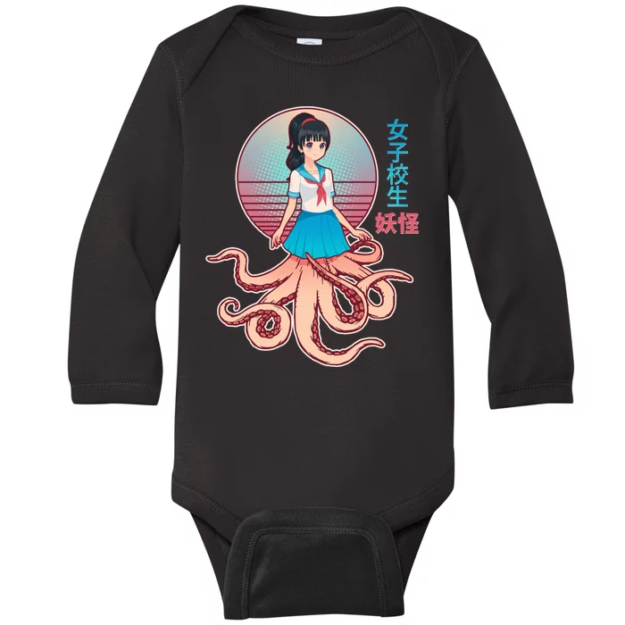 Japanese Yokai Monster Octopus School Girl Baby Long Sleeve Bodysuit