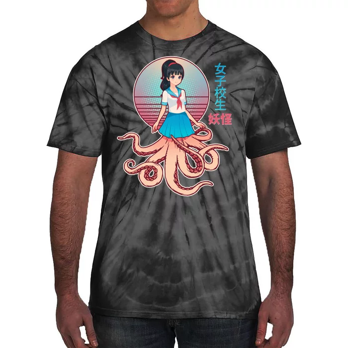 Japanese Yokai Monster Octopus School Girl Tie-Dye T-Shirt