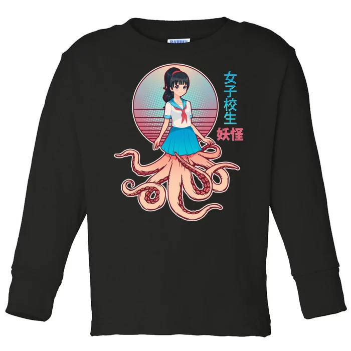 Japanese Yokai Monster Octopus School Girl Toddler Long Sleeve Shirt