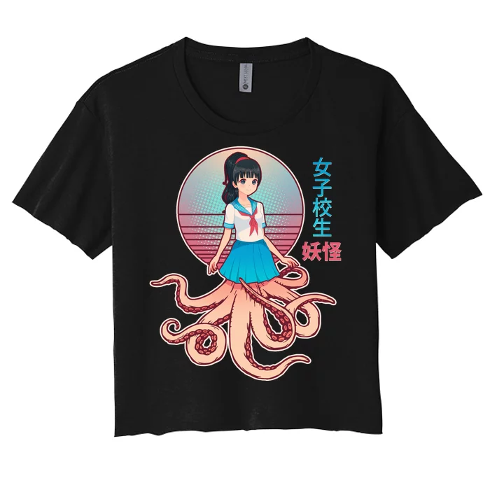 Japanese Yokai Monster Octopus School Girl Women's Crop Top Tee