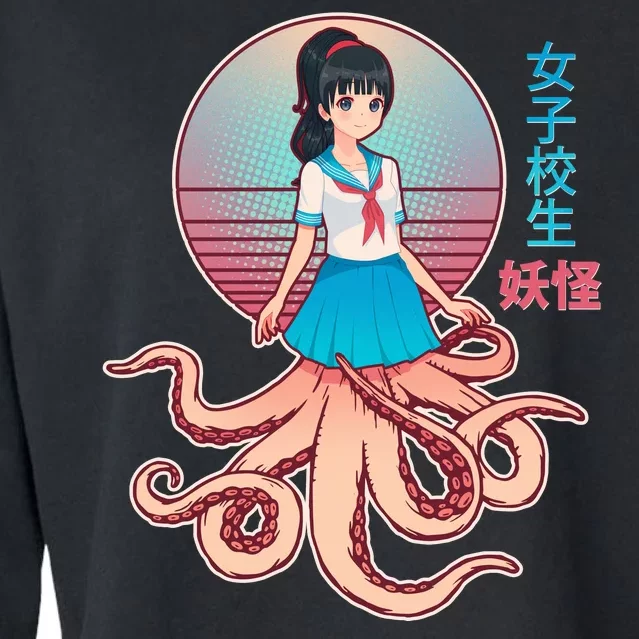 Japanese Yokai Monster Octopus School Girl Cropped Pullover Crew