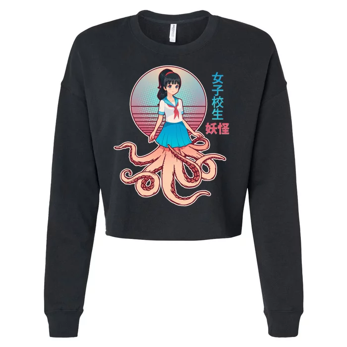 Japanese Yokai Monster Octopus School Girl Cropped Pullover Crew