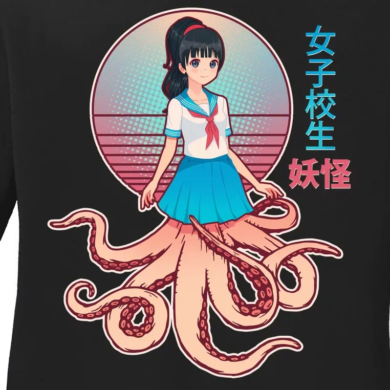 Japanese Yokai Monster Octopus School Girl Ladies Long Sleeve Shirt