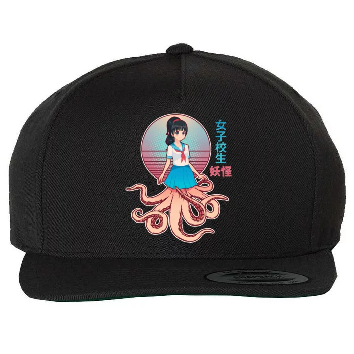 Japanese Yokai Monster Octopus School Girl Wool Snapback Cap