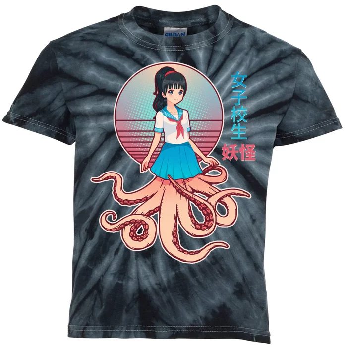 Japanese Yokai Monster Octopus School Girl Kids Tie-Dye T-Shirt