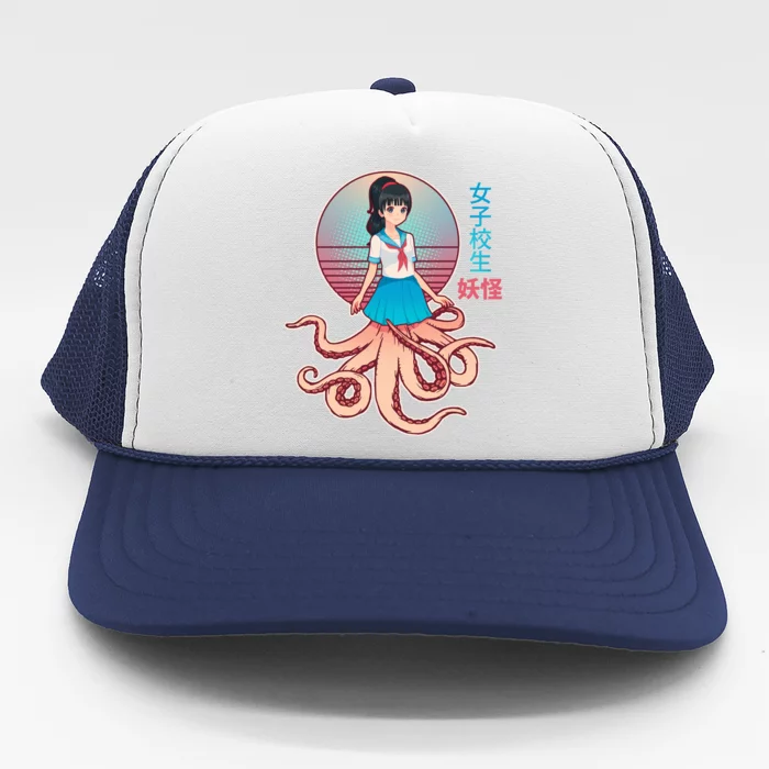 Japanese Yokai Monster Octopus School Girl Trucker Hat