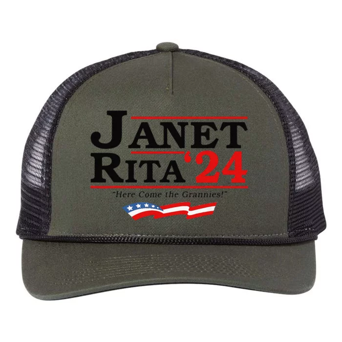 Janet And Rita For President 2024 Janet Rita Here Come The Grannies Retro Rope Trucker Hat Cap