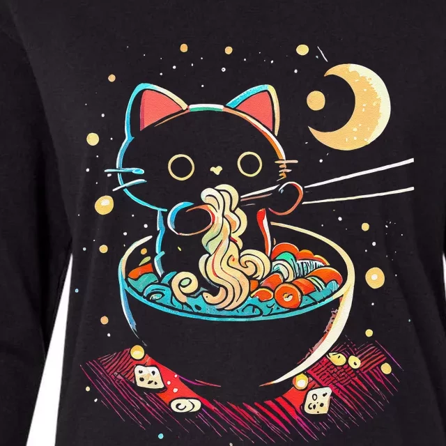 Japanese Anime Ra Cat Retro Noodles Aesthetic Kawaii Womens Cotton Relaxed Long Sleeve T-Shirt