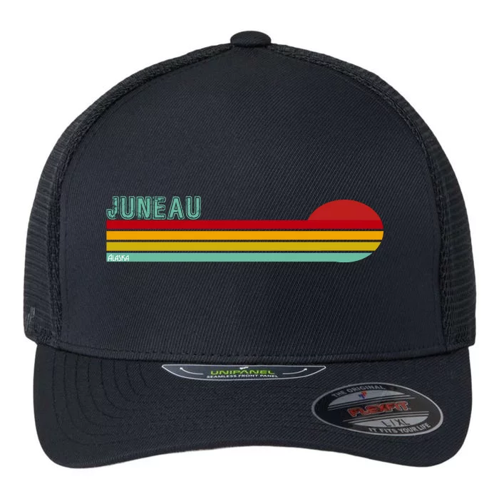 Juneau Alaska Retro Sunset Flexfit Unipanel Trucker Cap