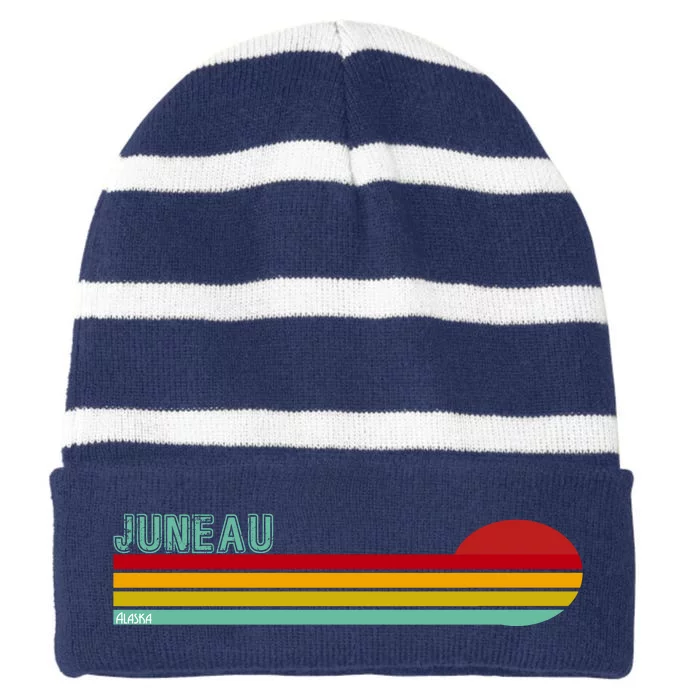 Juneau Alaska Retro Sunset Striped Beanie with Solid Band