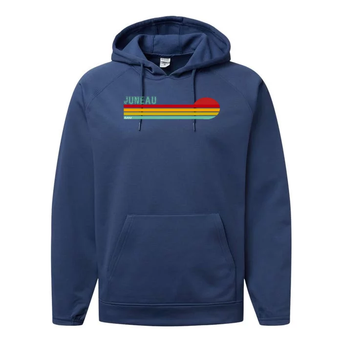 Juneau Alaska Retro Sunset Performance Fleece Hoodie