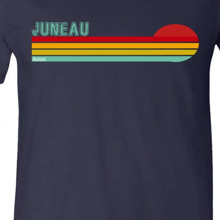 Juneau Alaska Retro Sunset V-Neck T-Shirt