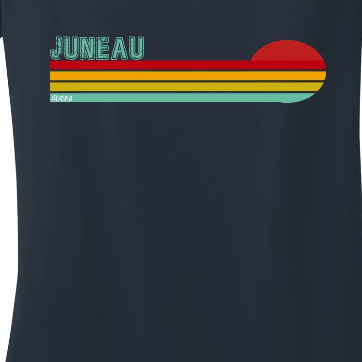 Juneau Alaska Retro Sunset Women's V-Neck T-Shirt